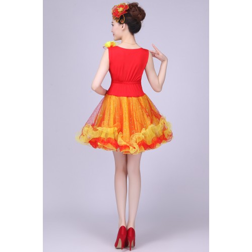 Sexy Women Dance Wear red yellow patchwork Modern Dance Costume Jazz Dance DS Stage Performance dresses For Female Singer